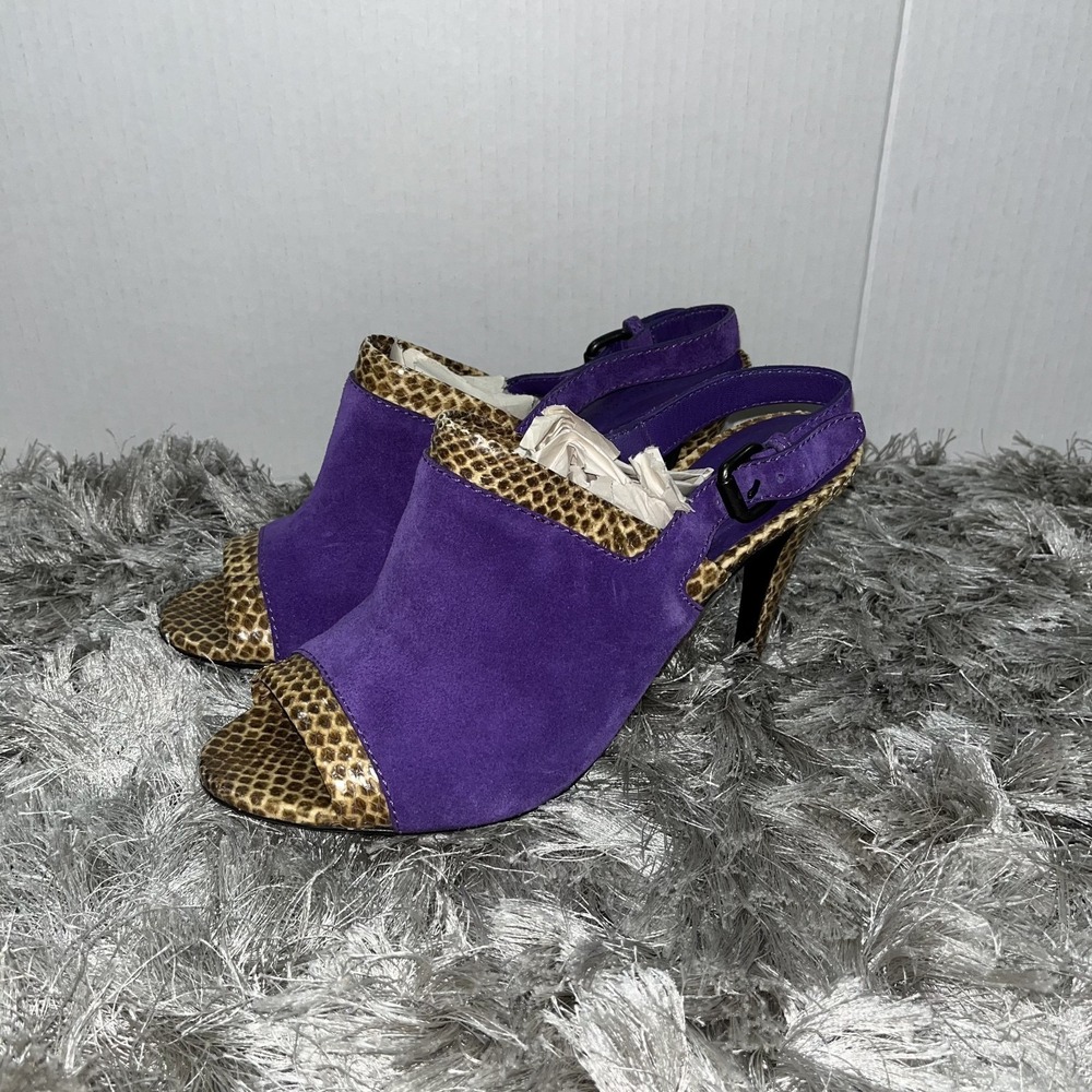 Bottega Veneta Purple Suede‎ Leather Snakeskin Slingback Heels EU 39